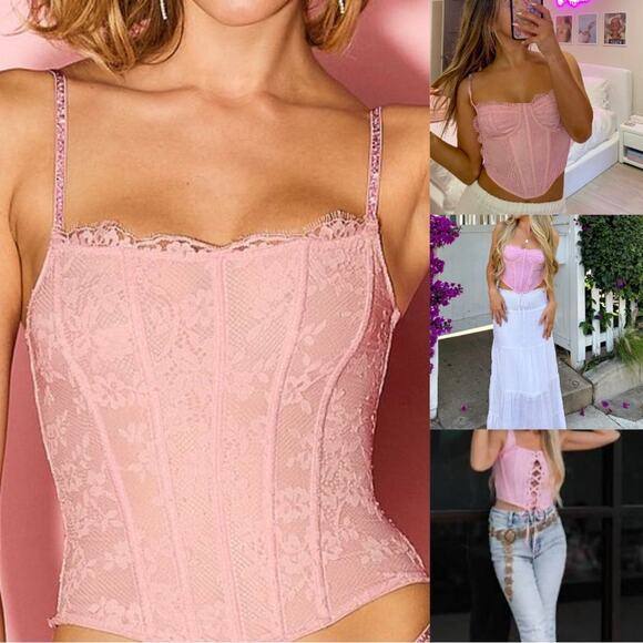 VICTORIA’S SECRET Very Sexy Twinkle Strap Lace Corset Top Rose Pink Coquette S - Picture 2 of 14